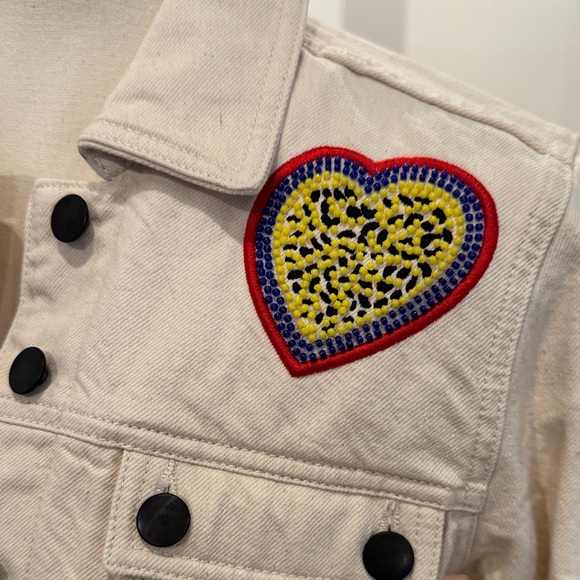 Maison Labiche Cream Jean Jacket with Heart Patch - Picture 5 of 9